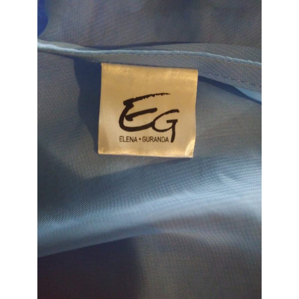 Elena Guranda Blue Ruffled Dress Semi Sheer Balloon Sleeve Sz Medium - Picture 7 of 14